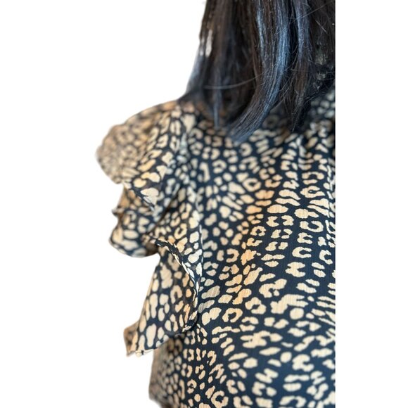 (5for $25) 1.STATE Smocked-Neck Leopard-Print Mini Dress Size Small - Picture 7 of 12